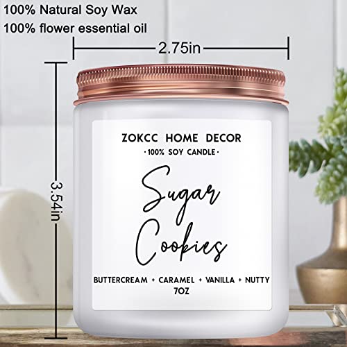 Winter Scented Candles Home Decor, Sugar Cookies, Buttercream + Caramel + Vanilla + Nutty, Winter Gifts for Women, 7oz Frosted Jar, 50 Hour Burn Time