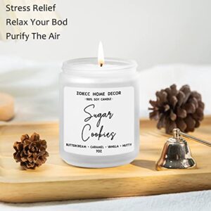 Winter Scented Candles Home Decor, Sugar Cookies, Buttercream + Caramel + Vanilla + Nutty, Winter Gifts for Women, 7oz Frosted Jar, 50 Hour Burn Time