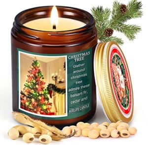 christmas tree candles soy candle gifts for women men balsam fir cedar holly and evergreen holiday scented candles for home 50 hour burn time 7oz clear jar candle