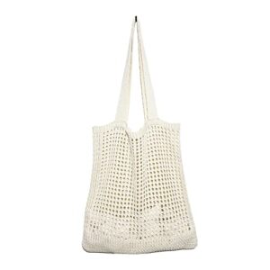 polyester fiber shoulder handbags hollow out knitted fashion women shopping shoulder bags solid color totes bags