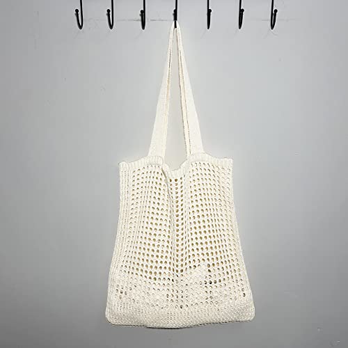 Polyester Fiber Shoulder Handbags Hollow Out Knitted Fashion Women Shopping Shoulder Bags Solid Color Totes Bags