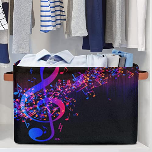 Pardick Large Collapsible Storage Bins ,Music Note Print Decorative Canvas Fabric Storage Boxes Organizer with Handles，Rectangular Baskets Bin for Home Shelves Closet Nursery Gifts