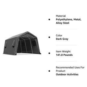 ADVANCE OUTDOOR 10x15 ft Shelter Storage Shed Steel Metal Peak Roof Anti-Snow Portable Garage Carport for Motorcycle, Boat or Garden Tools with 2 Roll up Doors & Vents, Gray