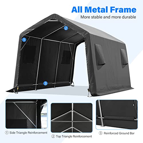 ADVANCE OUTDOOR 10x15 ft Shelter Storage Shed Steel Metal Peak Roof Anti-Snow Portable Garage Carport for Motorcycle, Boat or Garden Tools with 2 Roll up Doors & Vents, Gray