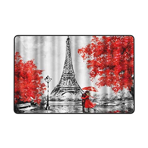 Soft Area Rug for Living Room,Eiffel Tower Romantic Lover Paris European City Landscape France Eiffel Tower,Large Floor Carpets Doormat Non Slip Washable Indoor Rugs for Bedroom Kids Room 5 x 7Ft