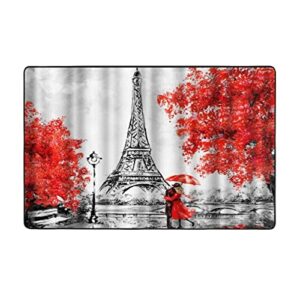 Soft Area Rug for Living Room,Eiffel Tower Romantic Lover Paris European City Landscape France Eiffel Tower,Large Floor Carpets Doormat Non Slip Washable Indoor Rugs for Bedroom Kids Room 5 x 7Ft