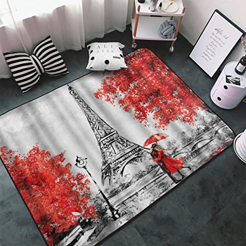 Soft Area Rug for Living Room,Eiffel Tower Romantic Lover Paris European City Landscape France Eiffel Tower,Large Floor Carpets Doormat Non Slip Washable Indoor Rugs for Bedroom Kids Room 5 x 7Ft