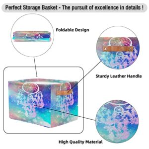 Pardick Large Collapsible Storage Bins ,Dreamcatcher Nebula Decorative Canvas Fabric Storage Boxes Organizer with Handles，Rectangular Baskets Bin for Home Shelves Closet Nursery Gifts