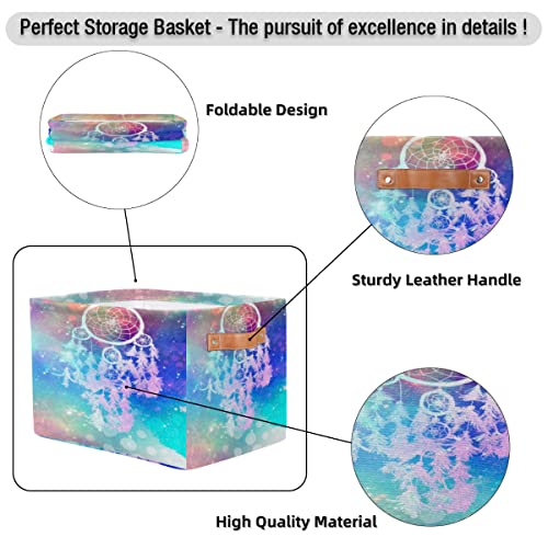 Pardick Large Collapsible Storage Bins ,Dreamcatcher Nebula Decorative Canvas Fabric Storage Boxes Organizer with Handles，Rectangular Baskets Bin for Home Shelves Closet Nursery Gifts