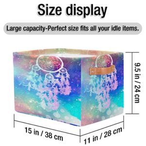 Pardick Large Collapsible Storage Bins ,Dreamcatcher Nebula Decorative Canvas Fabric Storage Boxes Organizer with Handles，Rectangular Baskets Bin for Home Shelves Closet Nursery Gifts