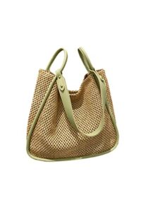 ulisty women straw bag weave tote bag summer beach bag shoulder bag top handle bag handbag 2 pcs set green