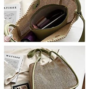 Ulisty Women Straw Bag Weave Tote Bag Summer Beach Bag Shoulder Bag Top Handle Bag Handbag 2 Pcs Set green