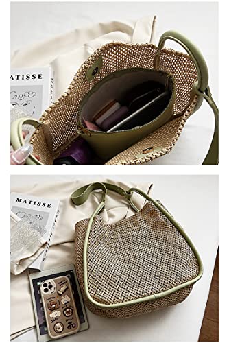 Ulisty Women Straw Bag Weave Tote Bag Summer Beach Bag Shoulder Bag Top Handle Bag Handbag 2 Pcs Set green