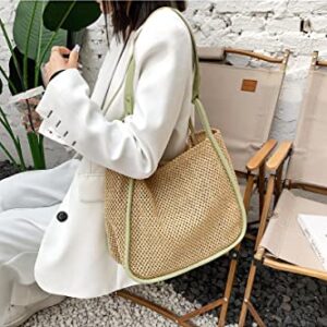 Ulisty Women Straw Bag Weave Tote Bag Summer Beach Bag Shoulder Bag Top Handle Bag Handbag 2 Pcs Set green