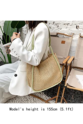 Ulisty Women Straw Bag Weave Tote Bag Summer Beach Bag Shoulder Bag Top Handle Bag Handbag 2 Pcs Set green