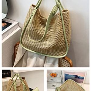 Ulisty Women Straw Bag Weave Tote Bag Summer Beach Bag Shoulder Bag Top Handle Bag Handbag 2 Pcs Set green