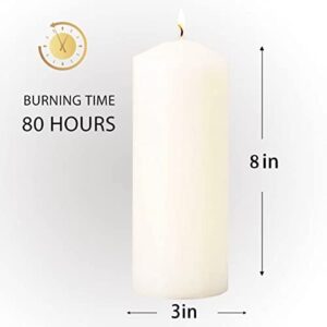 HOSVOT 2 Packs 3x8 White Pillar Candle, Large Pillar Candles, Tall Candles, Unscented Pillar Candles for Wedding, Church, Festival, Restaurant, Home Decoration