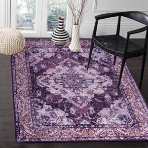 bohemian medallion chic area rug,3’x 5′ purple living room bedroom dining room non-slip backing soft faux wool floor carpet for kitchen bedroom bathroom dining room