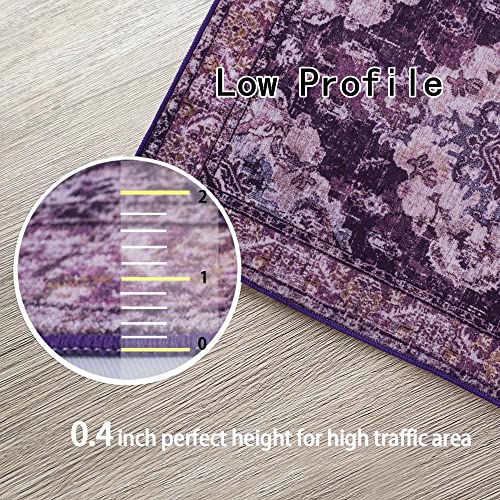 Bohemian Medallion Chic Area Rug,3'X 5' Purple Living Room Bedroom Dining Room Non-Slip Backing Soft Faux Wool Floor Carpet for Kitchen Bedroom Bathroom Dining Room