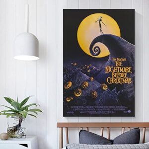 Movie Poster Tim Burton's The Nightmare Before Christmas Canvas Poster Wall Art Decor Print Picture Paintings for Living Room Bedroom Decoration No Frame 12x18inch(30x45cm), White