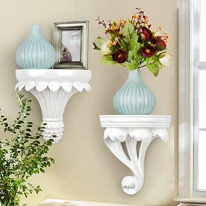 Cabilock Wall Floating Shelf Retro Baroque Resin Flower Pot Stand Planter Bracket Decorative Display Hollow Shelf Wall Art Decoration for Bedroom Bathroom Kitchen