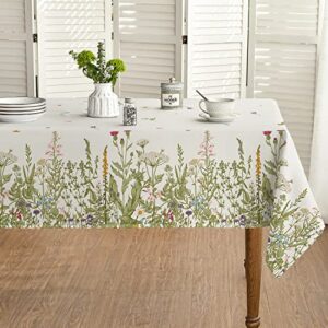 Horaldaily Spring Summer Tablecloth 60x84 Inch, Wild Flowers Floral Table Cover for Party Picnic Dinner Decor