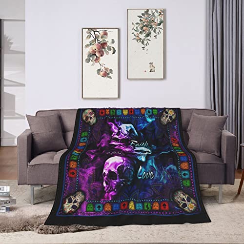 Skull Blanket for Boys Girls Spooky Goth Boho Skull Skeleton Throw Blanket Soft Cozy Warm Fuzzy Fleece Skull Bedroom Decor Blanket for Women Adults Couch Sofa Bedding 50"X40"