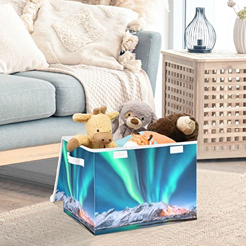 Kigai Aurora Borealis Storage Baskets for Shelves Foldable Closet Basket Storage Bins with Lid for Clothes Home Office Toys Organizers