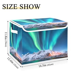 Kigai Aurora Borealis Storage Baskets for Shelves Foldable Closet Basket Storage Bins with Lid for Clothes Home Office Toys Organizers