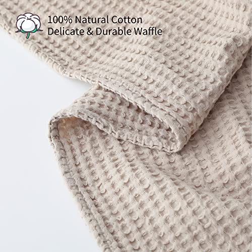 Waffle Blanket Queen 100% Cotton Bed Blanket,380 GSM Waffle Weave Throw Blanket for All Seasons, Pre-Washed and Anti-Shrinkage Soft Lightweight Blanket for Bed, Sofa (Khaki,90x90)