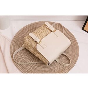 Women's Straw Woven PU Leather Backpack Bobo Beach Backpack Elegant Small Backpack Holiday Daypack Shopping Dating Bag