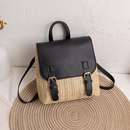 Women's Straw Woven PU Leather Backpack Bobo Beach Backpack Elegant Small Backpack Holiday Daypack Shopping Dating Bag