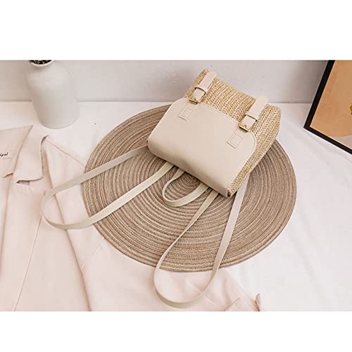 Women's Straw Woven PU Leather Backpack Bobo Beach Backpack Elegant Small Backpack Holiday Daypack Shopping Dating Bag