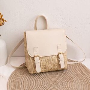 Women's Straw Woven PU Leather Backpack Bobo Beach Backpack Elegant Small Backpack Holiday Daypack Shopping Dating Bag