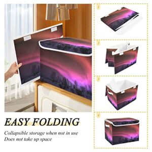 Kigai Aurora Borealis Purple Pink Storage Baskets for Shelves Foldable Closet Basket Storage Bins with Lid for Clothes Home Office Toys Organizers