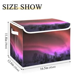 Kigai Aurora Borealis Purple Pink Storage Baskets for Shelves Foldable Closet Basket Storage Bins with Lid for Clothes Home Office Toys Organizers