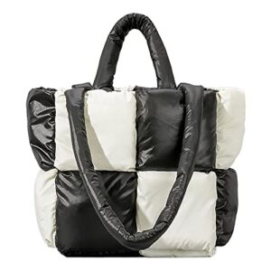 ovida women large puffer tote bag quilted top-handle shoulder bag soft down cotton padded tote handbag with zipper(checkerboard)