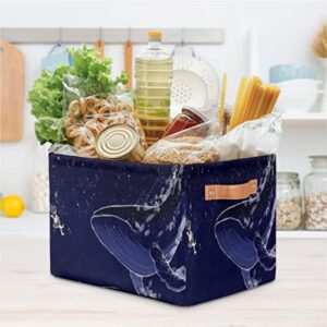 Pardick Large Collapsible Storage Bins ,Universe Whale Decorative Canvas Fabric Storage Boxes Organizer with Handles，Rectangular Baskets Bin for Home Shelves Closet Nursery Gifts