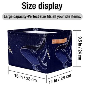 Pardick Large Collapsible Storage Bins ,Universe Whale Decorative Canvas Fabric Storage Boxes Organizer with Handles，Rectangular Baskets Bin for Home Shelves Closet Nursery Gifts