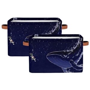 Pardick Large Collapsible Storage Bins ,Universe Whale Decorative Canvas Fabric Storage Boxes Organizer with Handles，Rectangular Baskets Bin for Home Shelves Closet Nursery Gifts