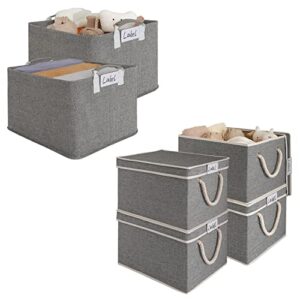 loforhoney home bundle- storage bins with lids light gray xlarge 4-pack, storage baskets with metal frames light gray jumbo 2-pack