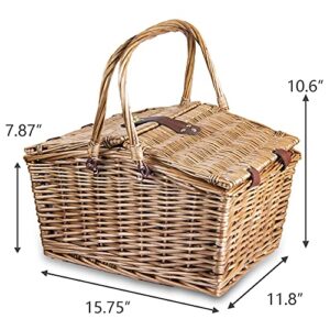 18PCS Wicker Picnic Basket for 2 with Cooler Hamper/Picnic Blanket, Large Picnic Set for Camping,Outdoor,Valentine Day,Thanks Giving,Birthday Christmas for Couples,Blue Gingham