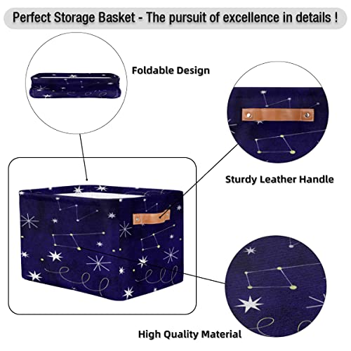 Pardick Large Collapsible Storage Bins ,Space Constellation Decorative Canvas Fabric Storage Boxes Organizer with Handles，Rectangular Baskets Bin for Home Shelves Closet Nursery Gifts