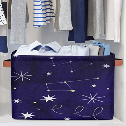 Pardick Large Collapsible Storage Bins ,Space Constellation Decorative Canvas Fabric Storage Boxes Organizer with Handles，Rectangular Baskets Bin for Home Shelves Closet Nursery Gifts