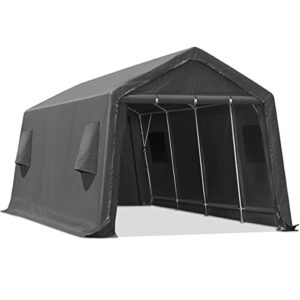 advance outdoor 10x20 ft carport heavy duty outdoor patio anti-snow portable canopy storage shelter shed with 2 rolled up zipper doors & vents for snowmobile garden tools, gray