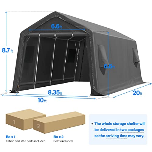 ADVANCE OUTDOOR 10X20 ft Carport Heavy Duty Outdoor Patio Anti-Snow Portable Canopy Storage Shelter Shed with 2 Rolled up Zipper Doors & Vents for Snowmobile Garden Tools, Gray