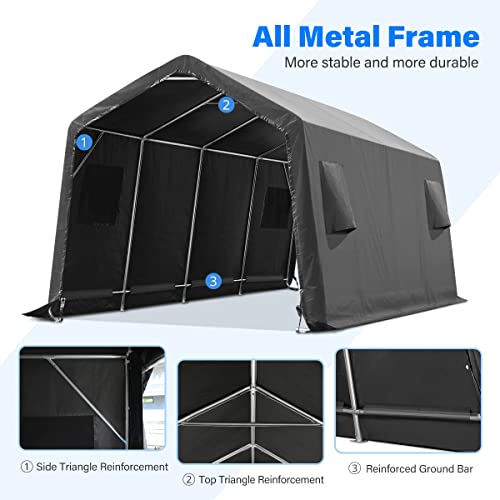 ADVANCE OUTDOOR 10X20 ft Carport Heavy Duty Outdoor Patio Anti-Snow Portable Canopy Storage Shelter Shed with 2 Rolled up Zipper Doors & Vents for Snowmobile Garden Tools, Gray