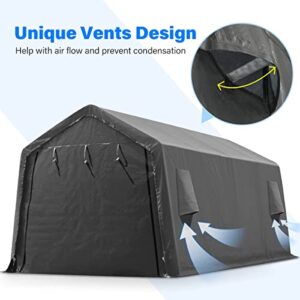 ADVANCE OUTDOOR 10X20 ft Carport Heavy Duty Outdoor Patio Anti-Snow Portable Canopy Storage Shelter Shed with 2 Rolled up Zipper Doors & Vents for Snowmobile Garden Tools, Gray