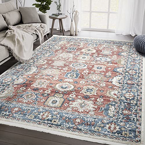 Abani Savoy Collection Area Rug - Red and Cream Vintage Design - 6' x 9' - Easy to Clean - Durable for Kids and Pets - Non-Shedding - Medium Pile - Soft Feel - for Living Room, Bedroom & Office