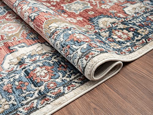 Abani Savoy Collection Area Rug - Red and Cream Vintage Design - 6' x 9' - Easy to Clean - Durable for Kids and Pets - Non-Shedding - Medium Pile - Soft Feel - for Living Room, Bedroom & Office